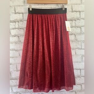 NEW!!! Lularoe Lola Red Shimmer Shine Midi Skirt size XS